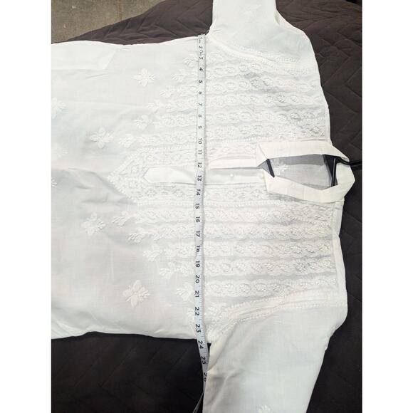 Gorgeous starched white cotton embroidered Kurta/caftan size approx 42 No tag - Picture 6 of 8